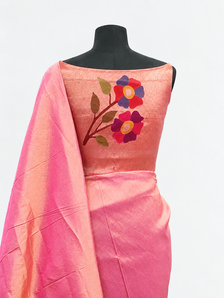 Tissue Pure Silk Blouse Piece with Flower Design