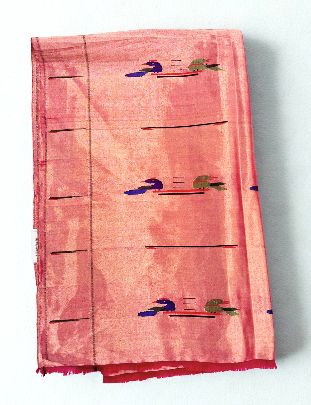 Golden Tissue Parrot Peacock Design Blouse Piece