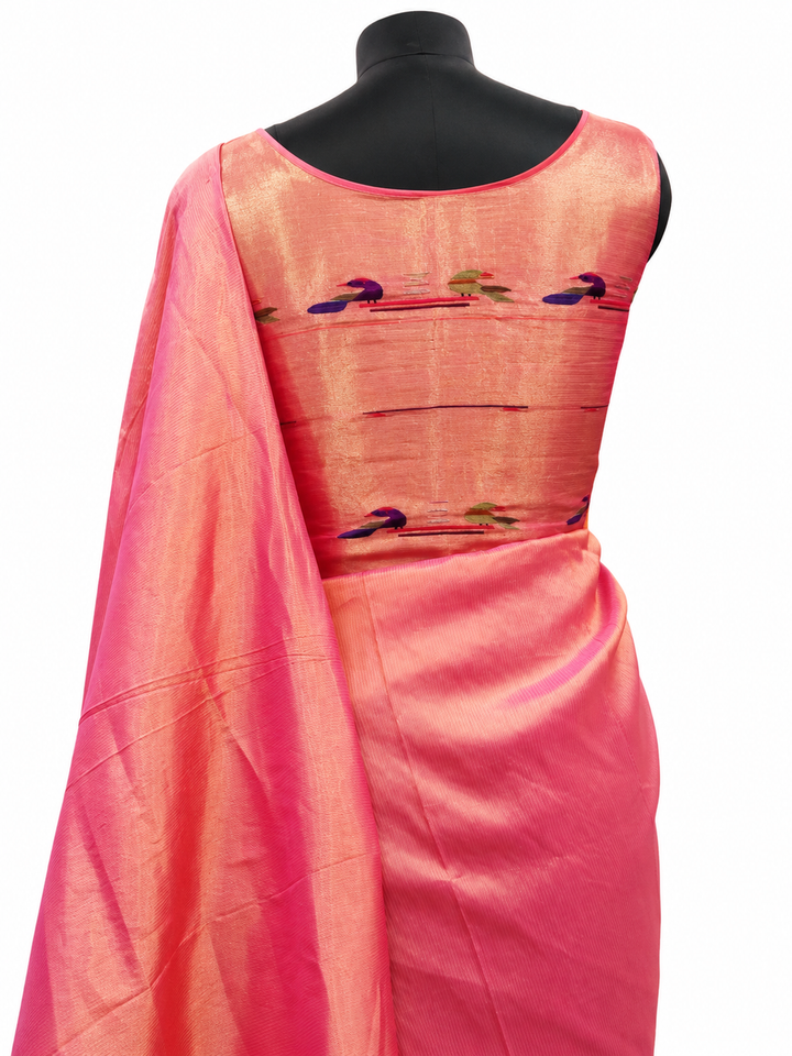 Golden Tissue Parrot Peacock Design Blouse Piece