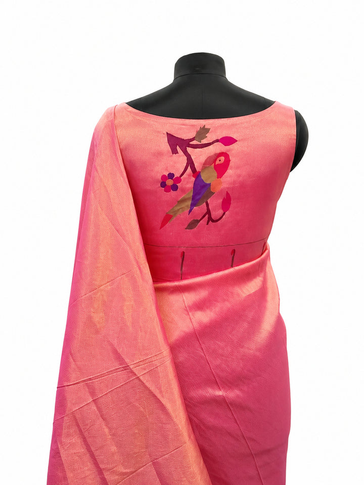 Tissue Three Patch Parrot Design Silk Blouse Piece