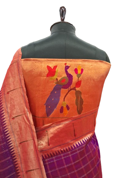 Golden tissue peacock design silk blouse piece