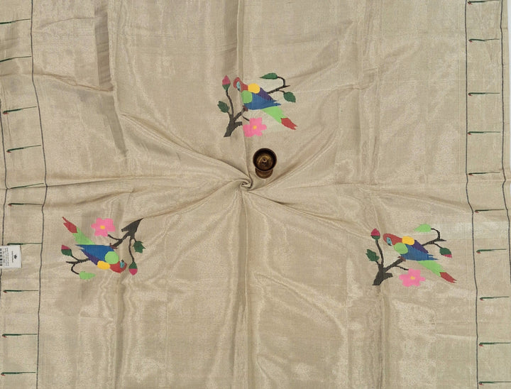 Beige Parrot Design Silk Blouse Piece