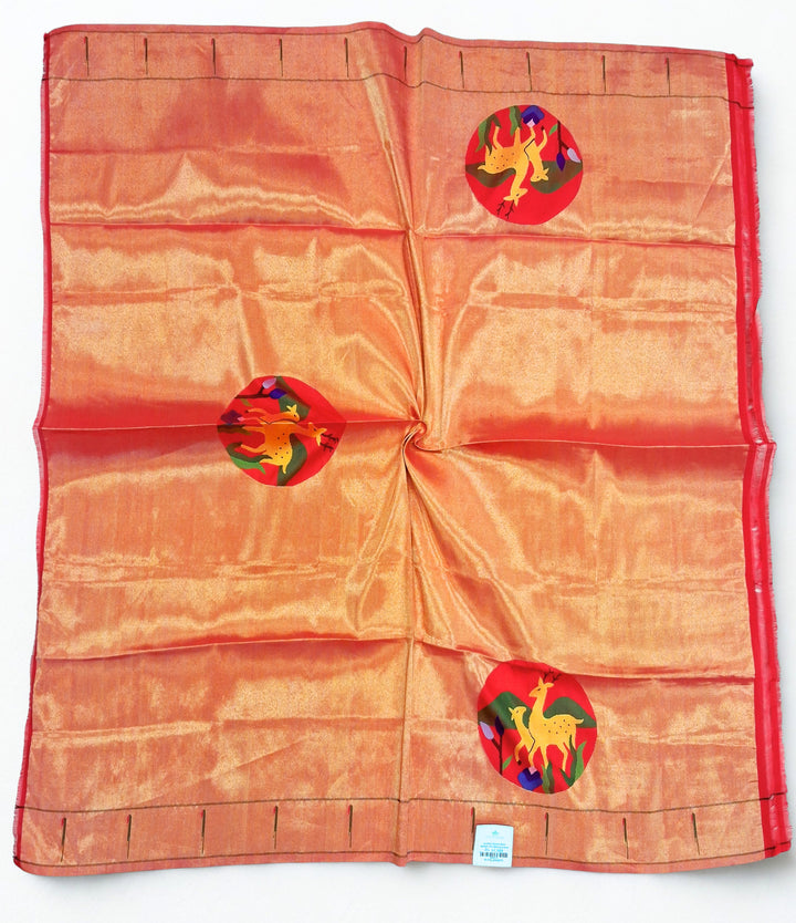 Golden tissue deer design silk blouse piece