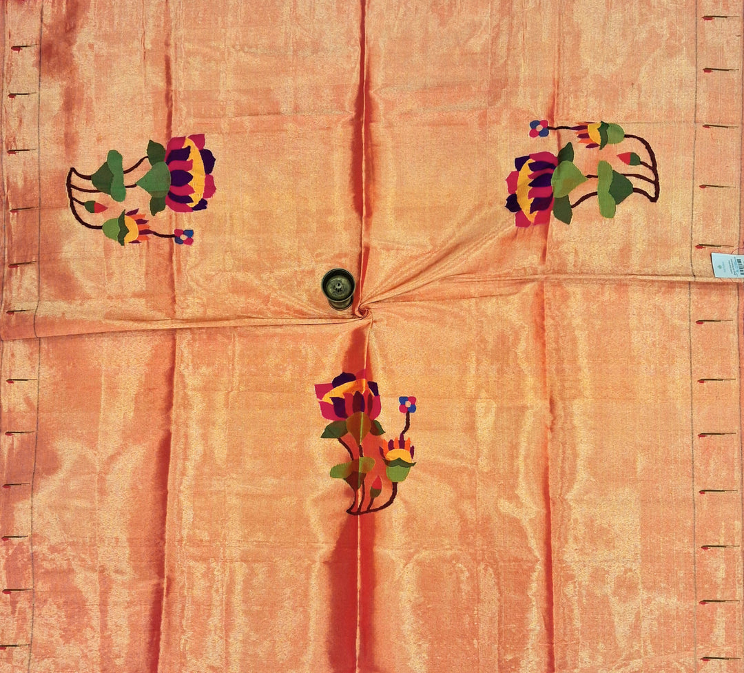 Golden tissue lotus design silk blouse piece