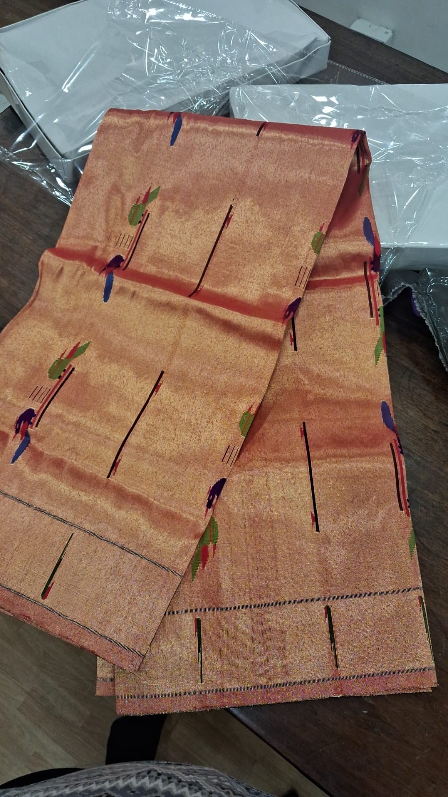 Golden tissue pure silk blouse piece