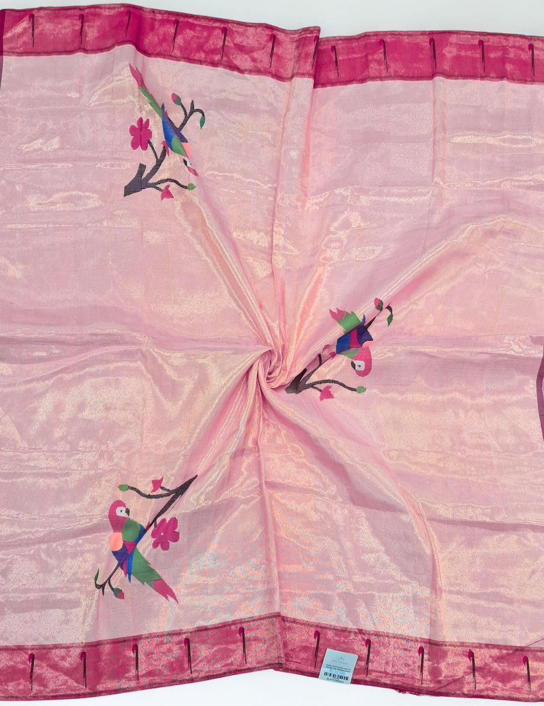 Baby pink tissue parrot design silk blouse piece