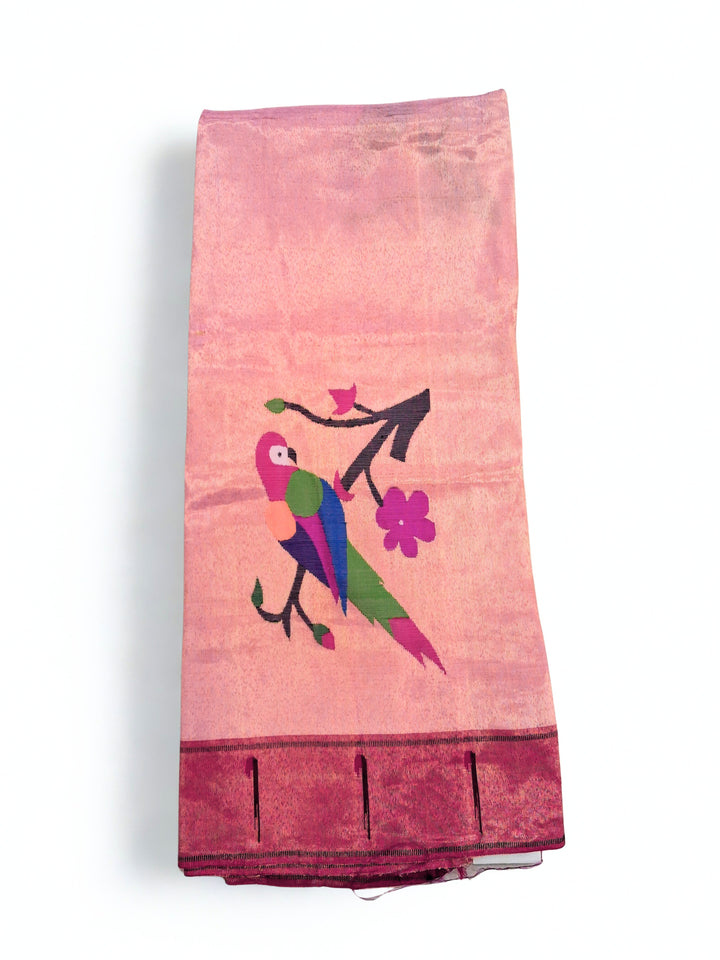 Baby pink tissue parrot design silk blouse piece