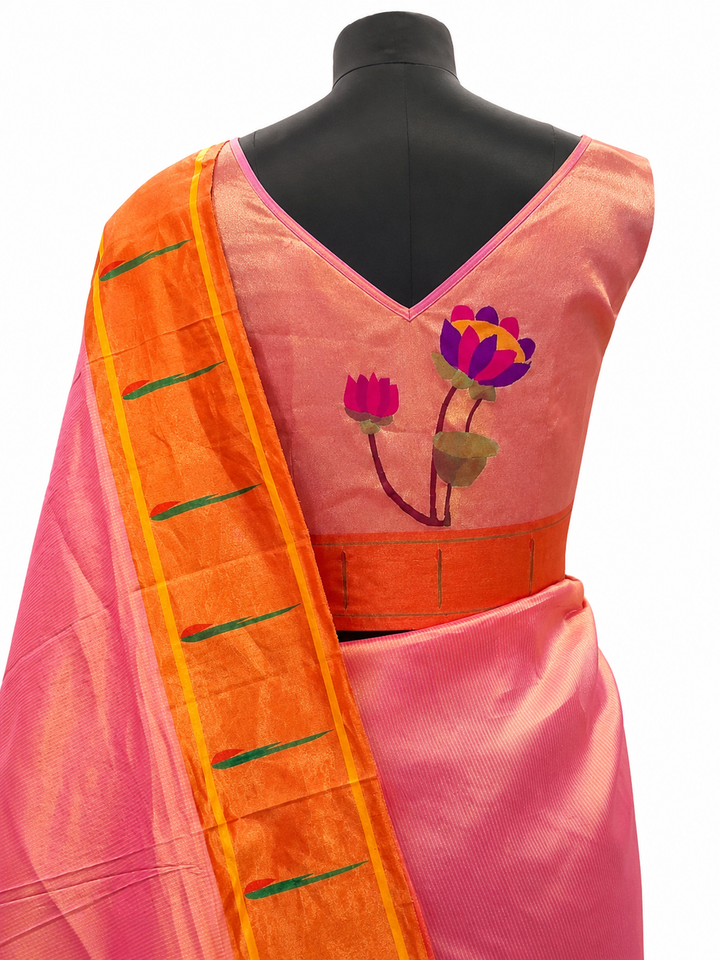 Rose Gold Three Patch Lotus Design Blouse Piece