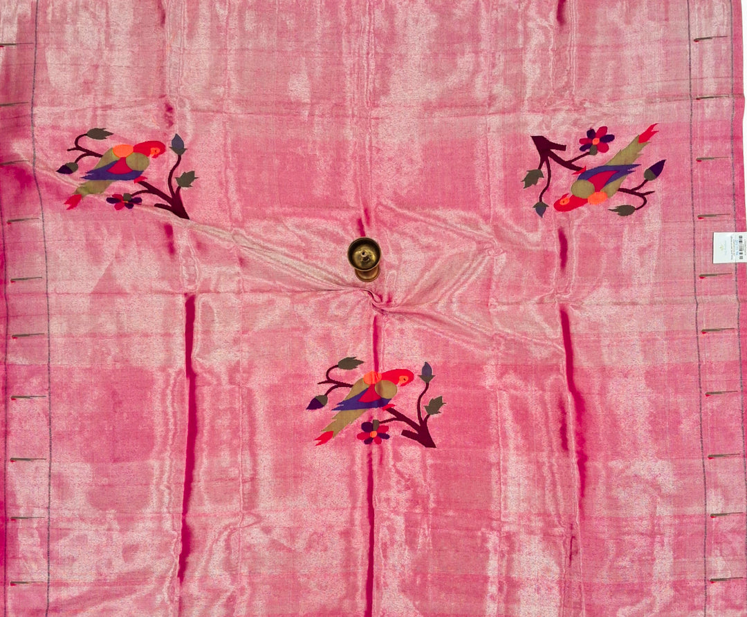 Rose pink parrot design silk blouse piece