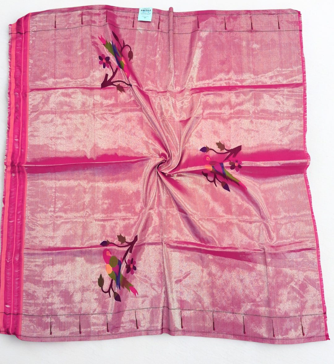 Rose pink parrot design silk blouse piece