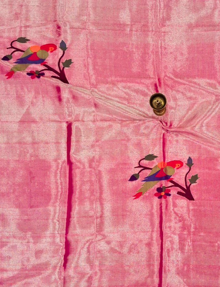 Rose pink parrot design silk blouse piece