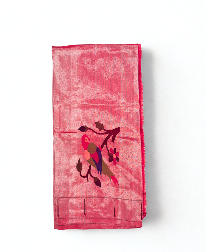 Rose pink parrot design silk blouse piece