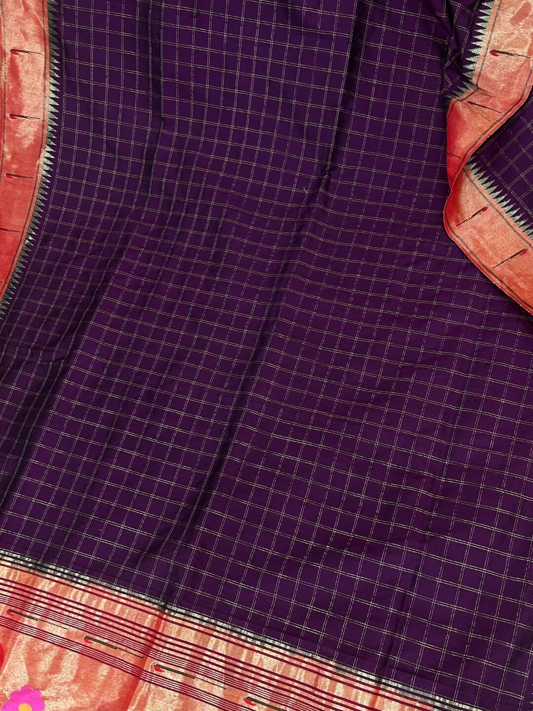 Wine Checks Rich Pallu Silk Paithani Saree