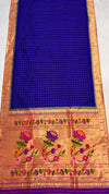 Royal blue checks muniya rich pallu silk paithani saree