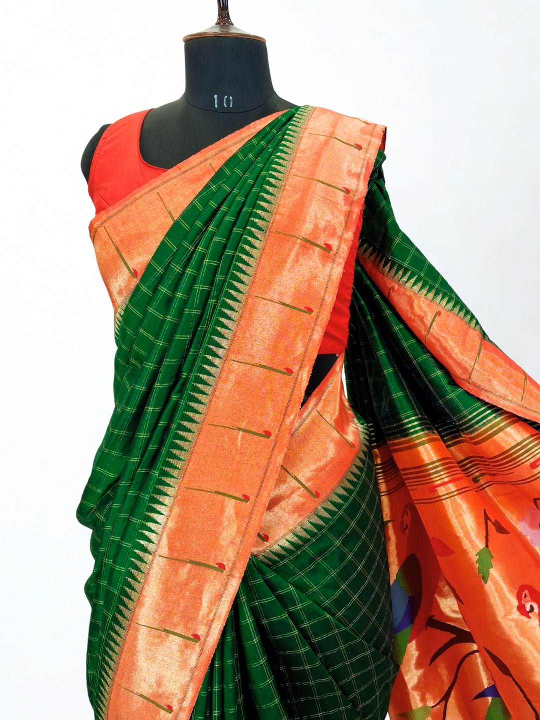 Bottle Green Paithani with Muniya Zari Border