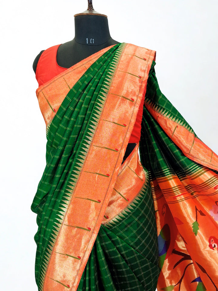 Bottle Green Paithani with Muniya Zari Border