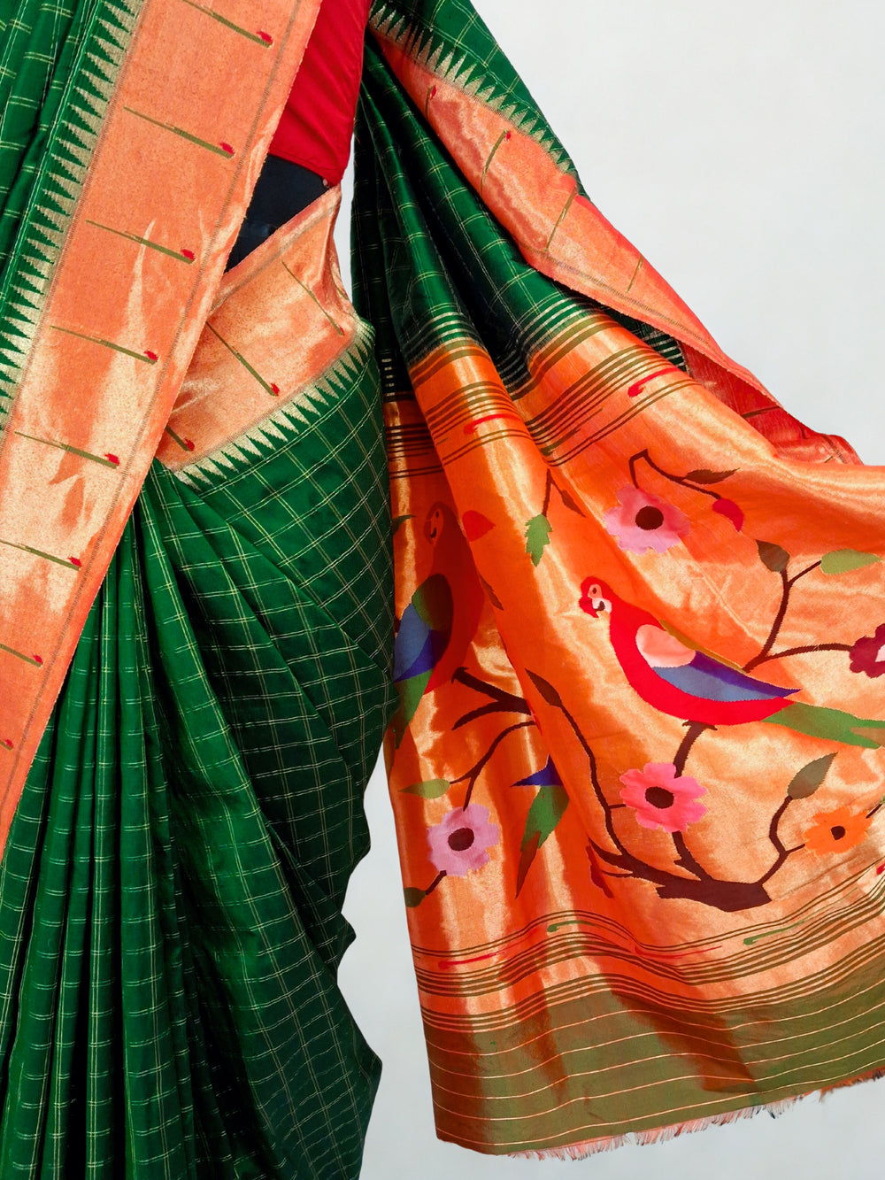 Bottle Green Paithani with Muniya Zari Border