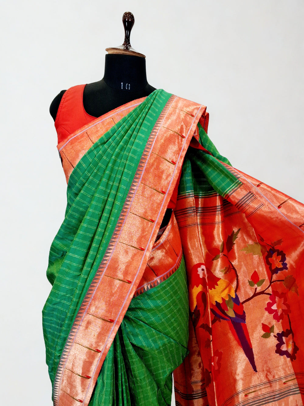Sea Green Checks Paithani Saree