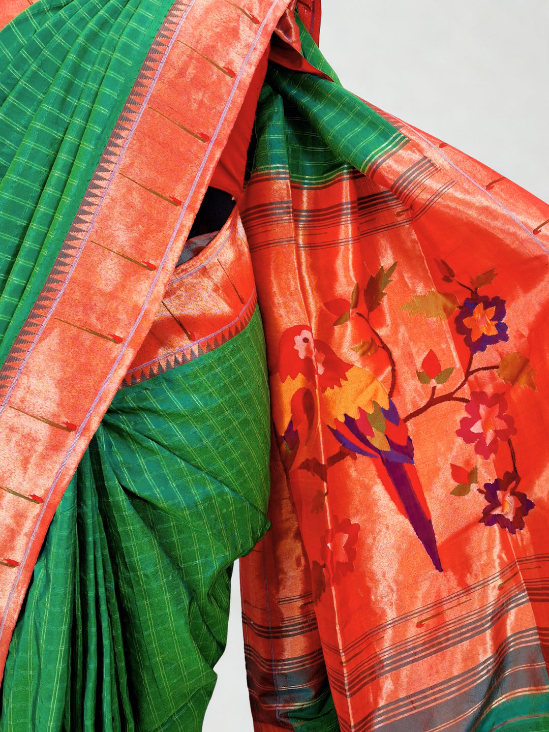 Sea Green Checks Paithani Saree