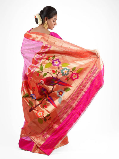 Baby Pink Checks Muniya Silk Paithani Saree