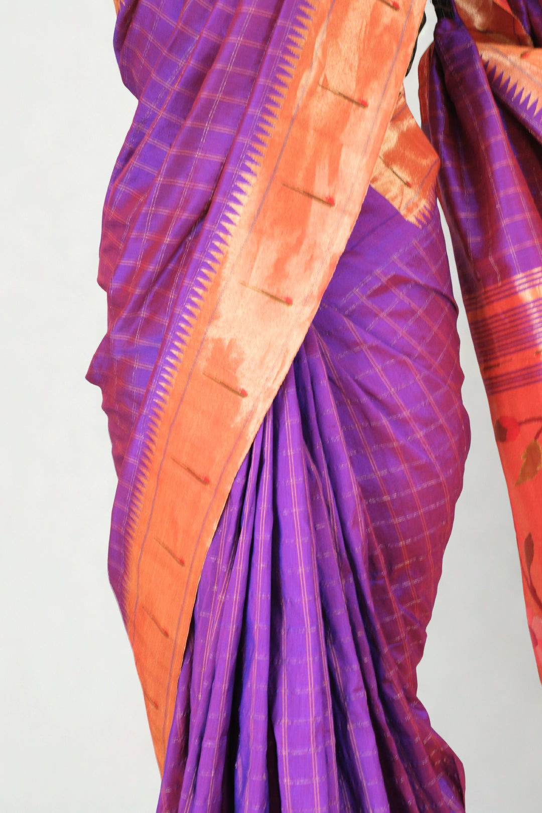 Purple checks rich pallu silk paithani saree