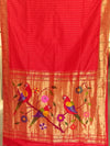 Red checks rich pallu silk paithani saree