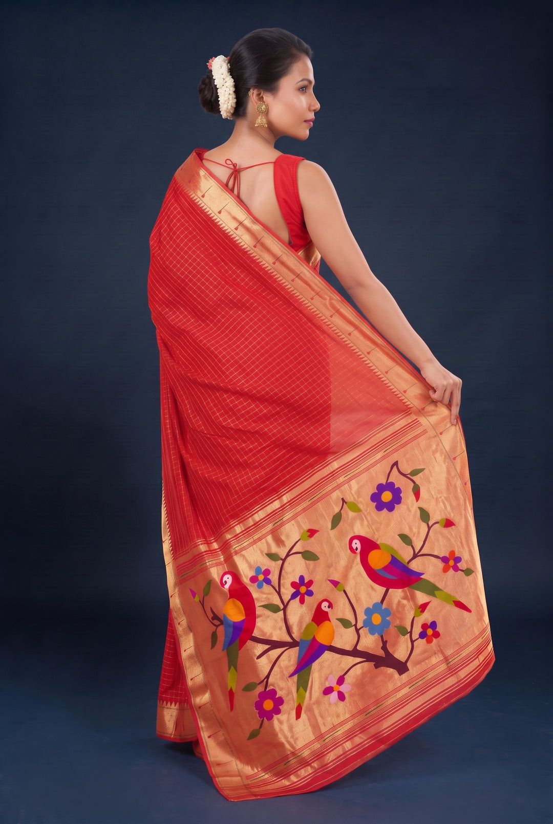 Red Checks Rich Pallu Silk Paithani Saree