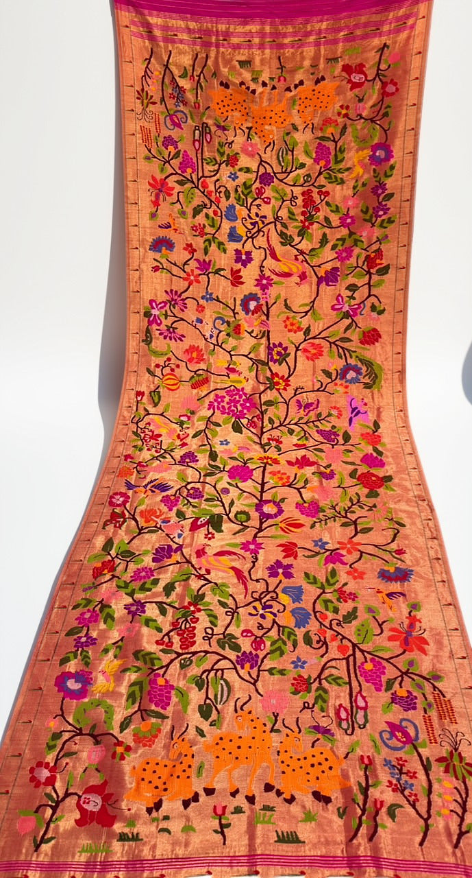 Golden tissue all over brocade pure silk paithani dupatta
