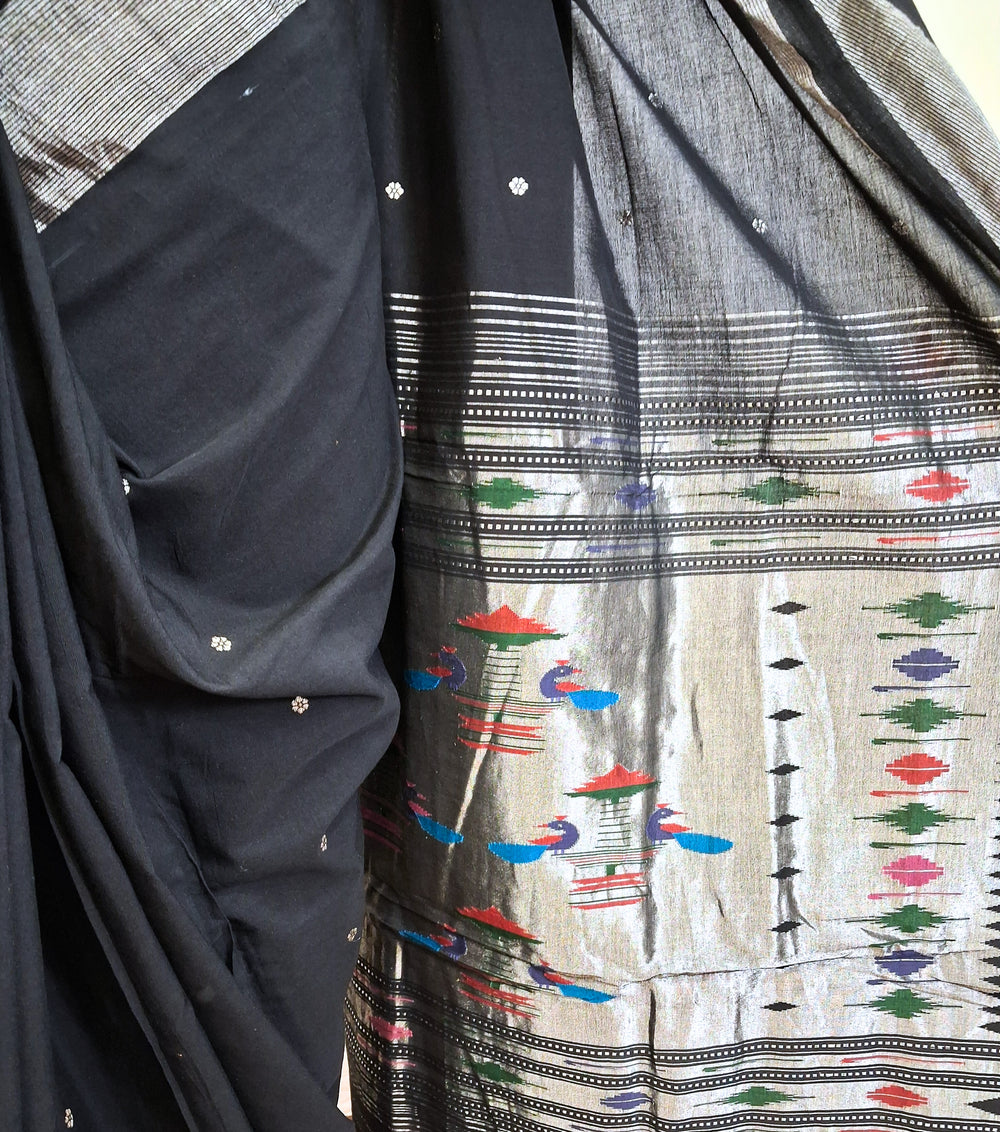 Black Silver Zari Paithani Saree