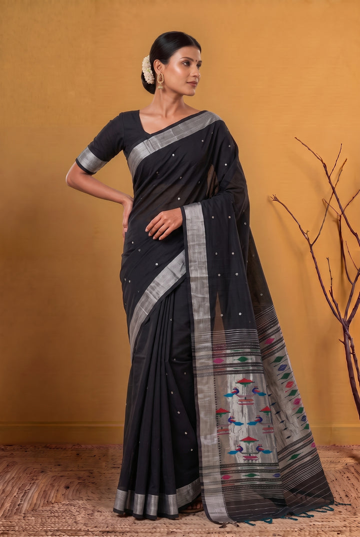Black Silver Zari Paithani Saree