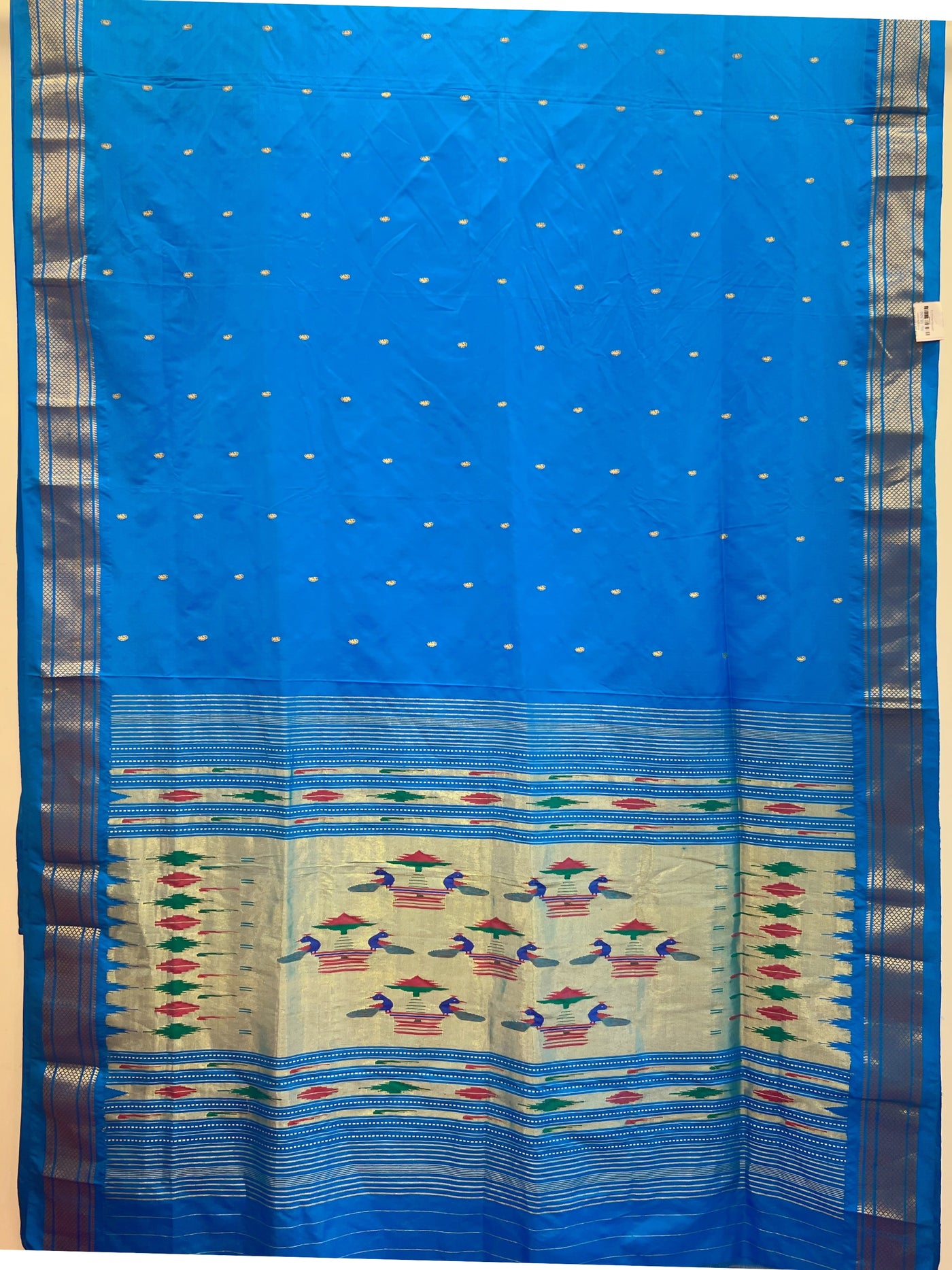 Blue silk paithani saree in single color