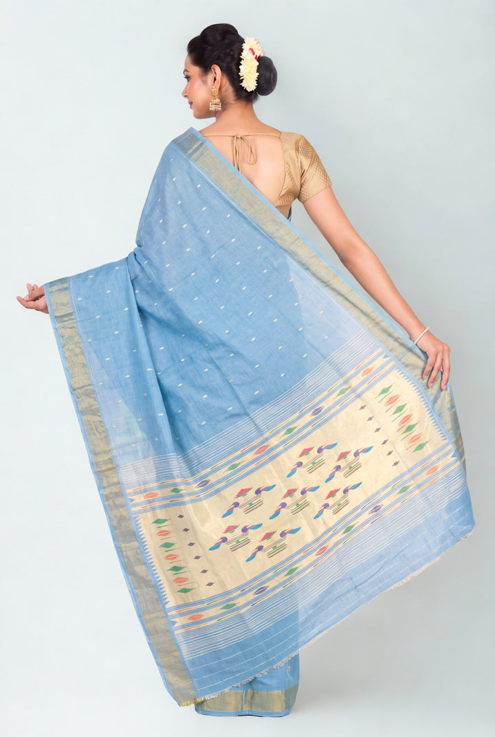 Powder blue cotton paithani saree