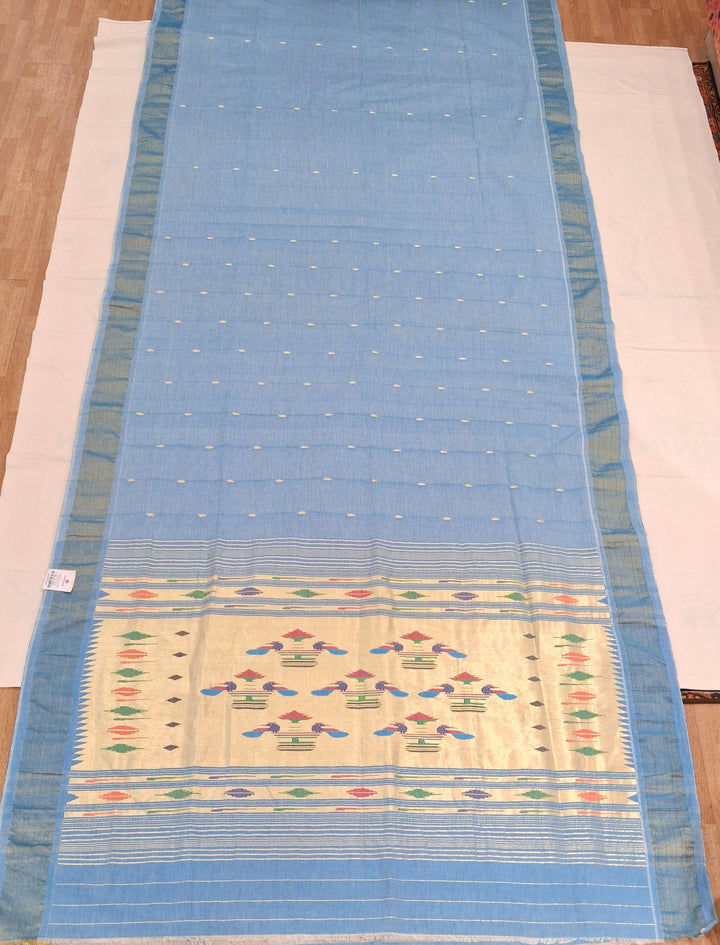 Powder Blue Cotton Paithani Saree