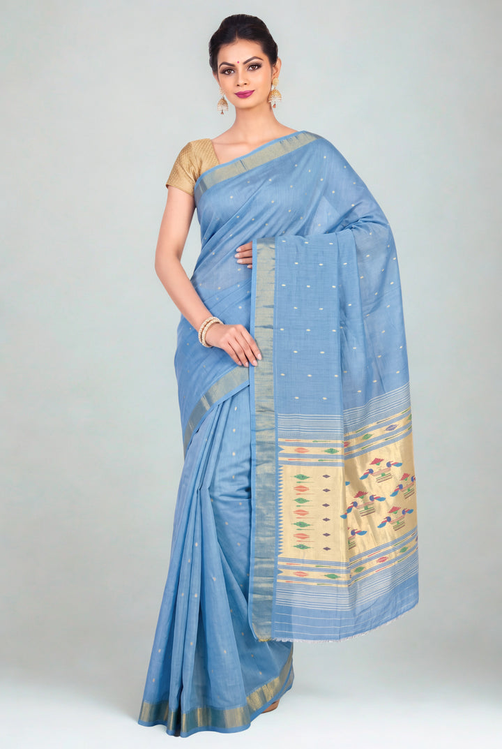 Powder blue cotton paithani saree
