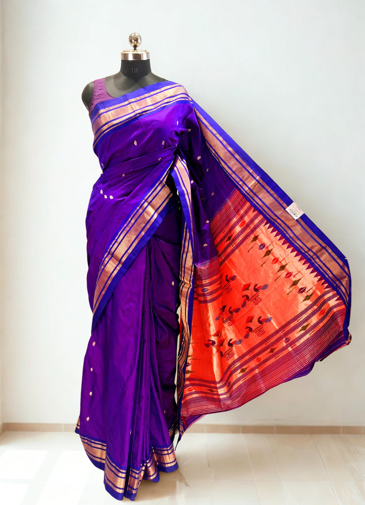 Purple Paithani with Gold Zari Border