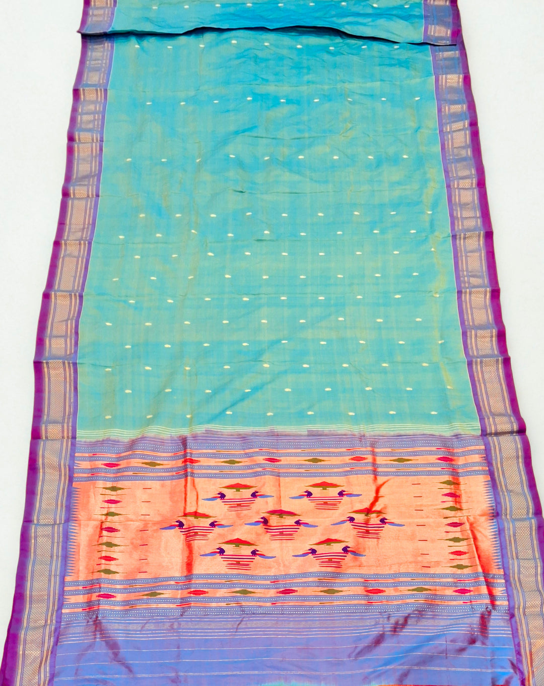 Sea green silk paithani saree
