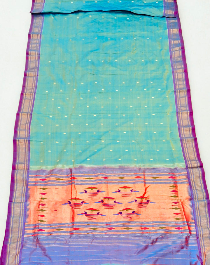 Sea green silk paithani saree