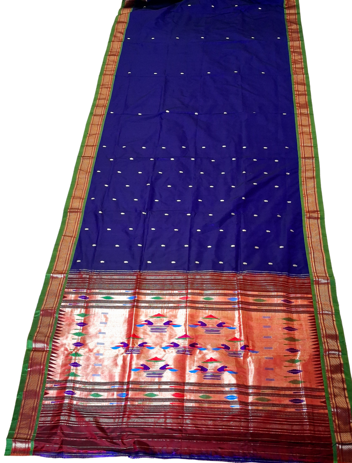 Blue silk paithani saree with green border