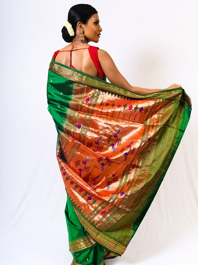 Bottle green silk paithani saree