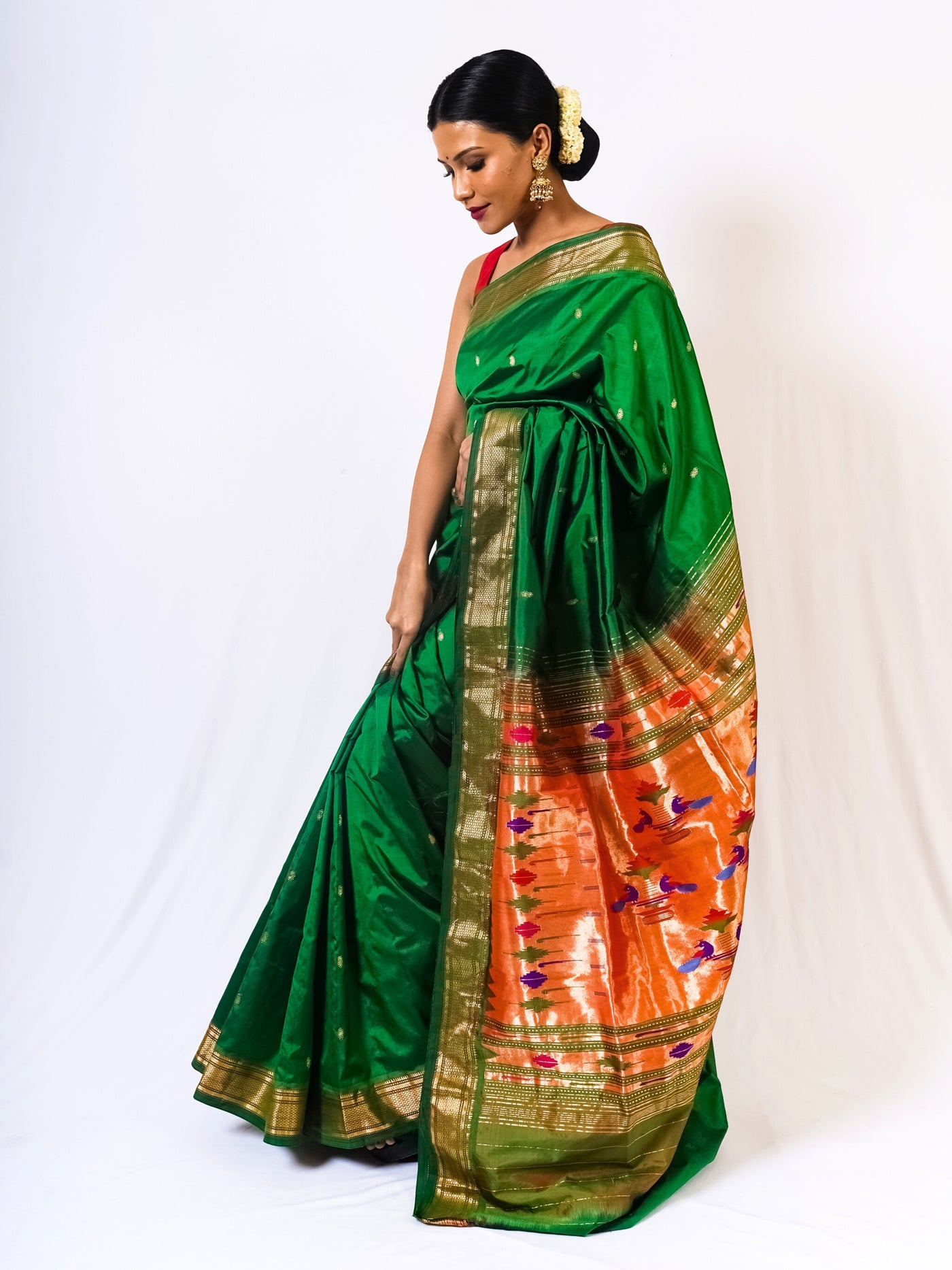 Bottle green silk paithani saree