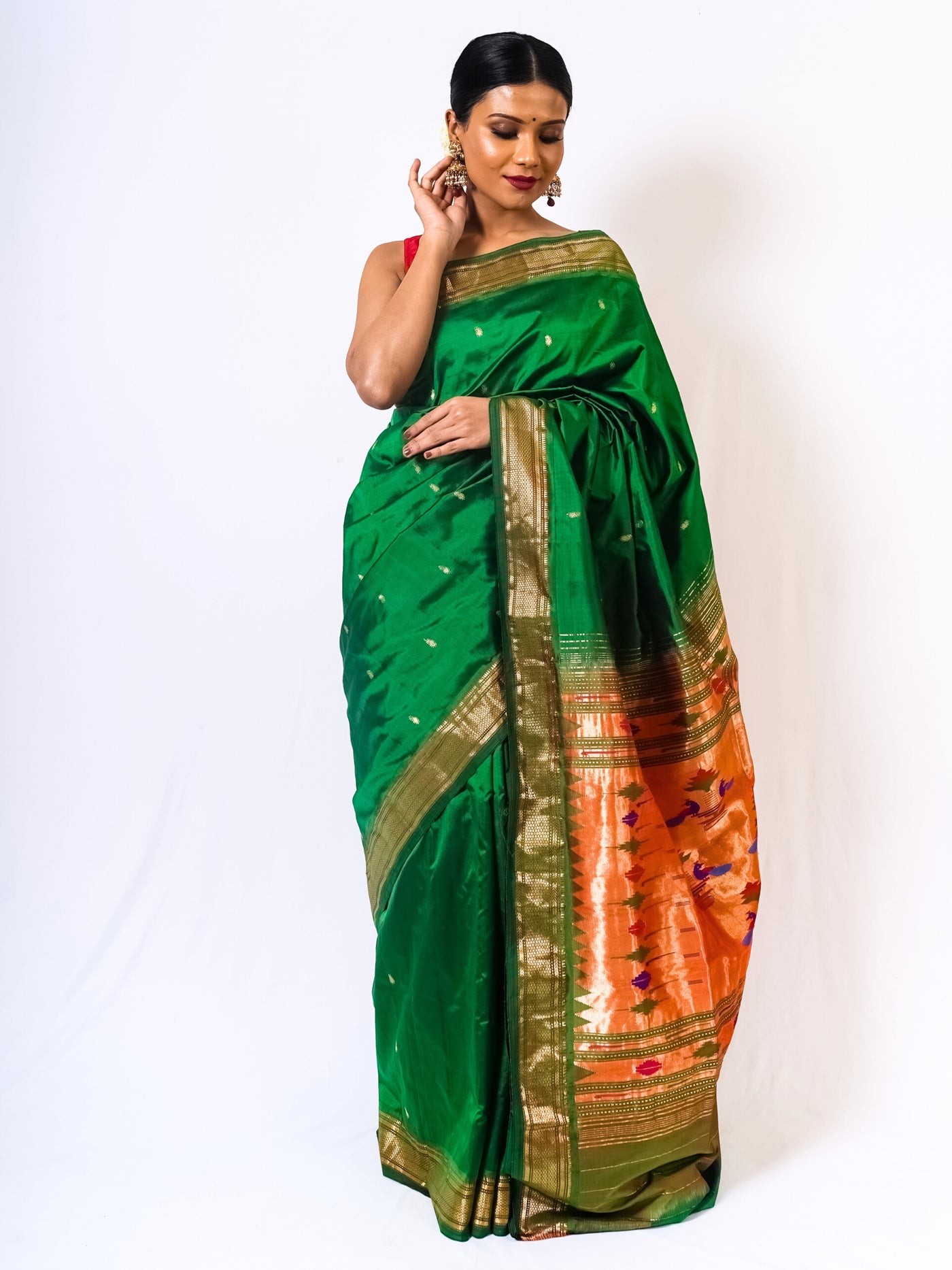 Bottle green silk paithani saree