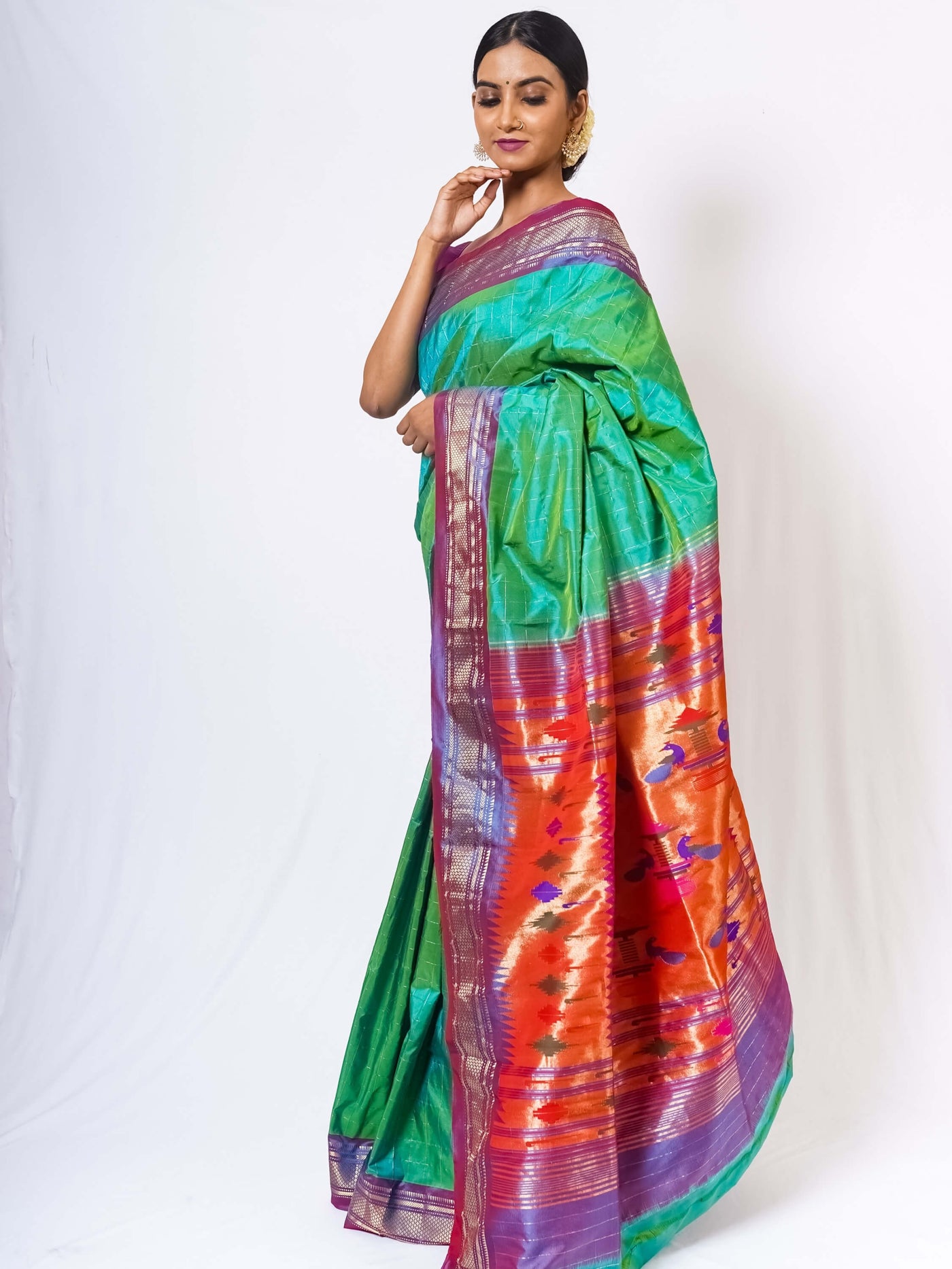 Sea Green Silk Paithani