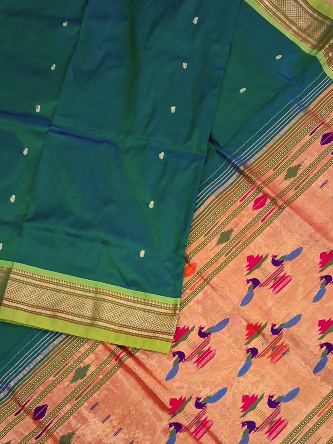 Peacock Green Paithani Saree 