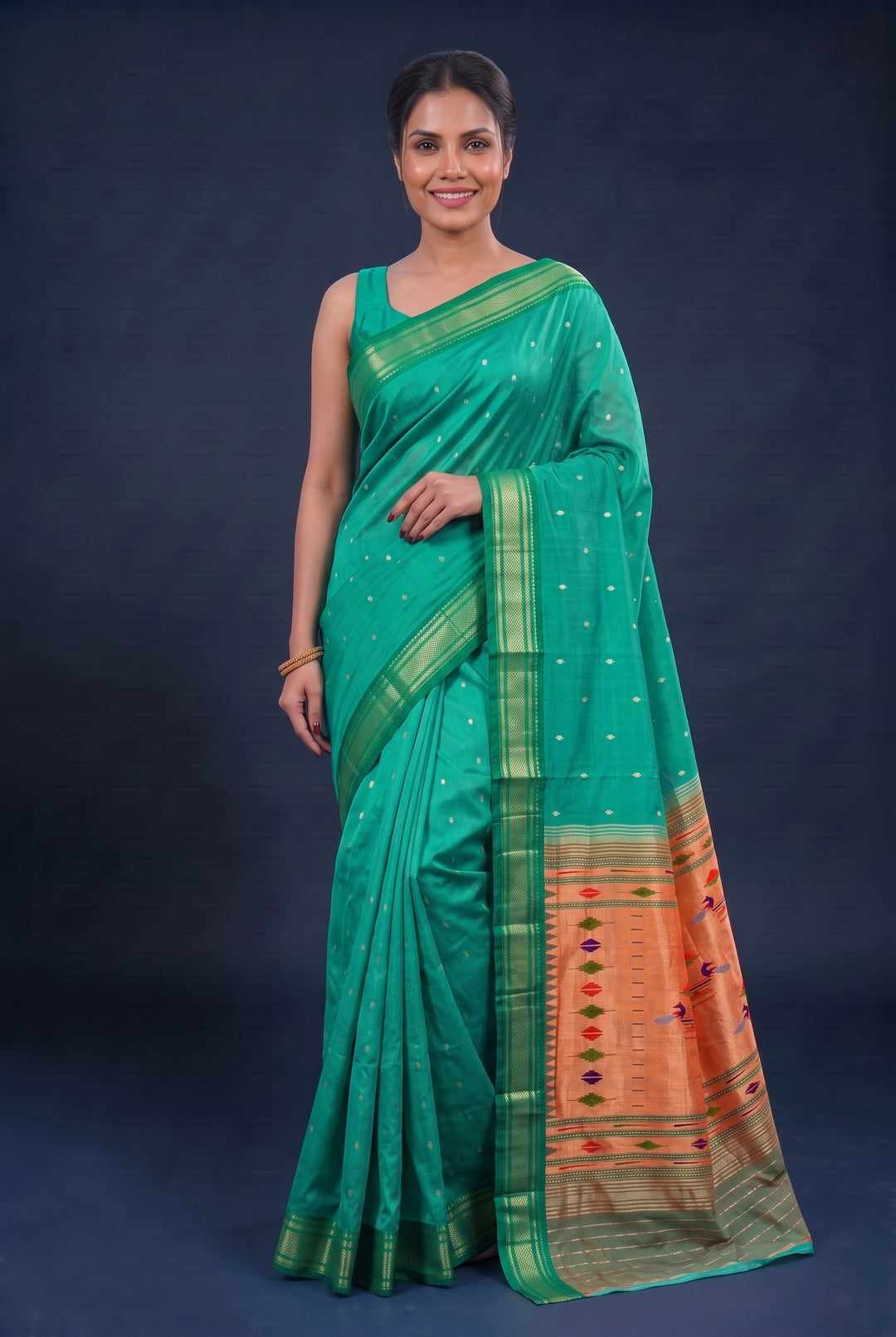 Sea Green Silk Paithani Saree