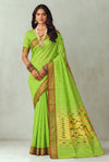 Parrot green cotton paithani saree