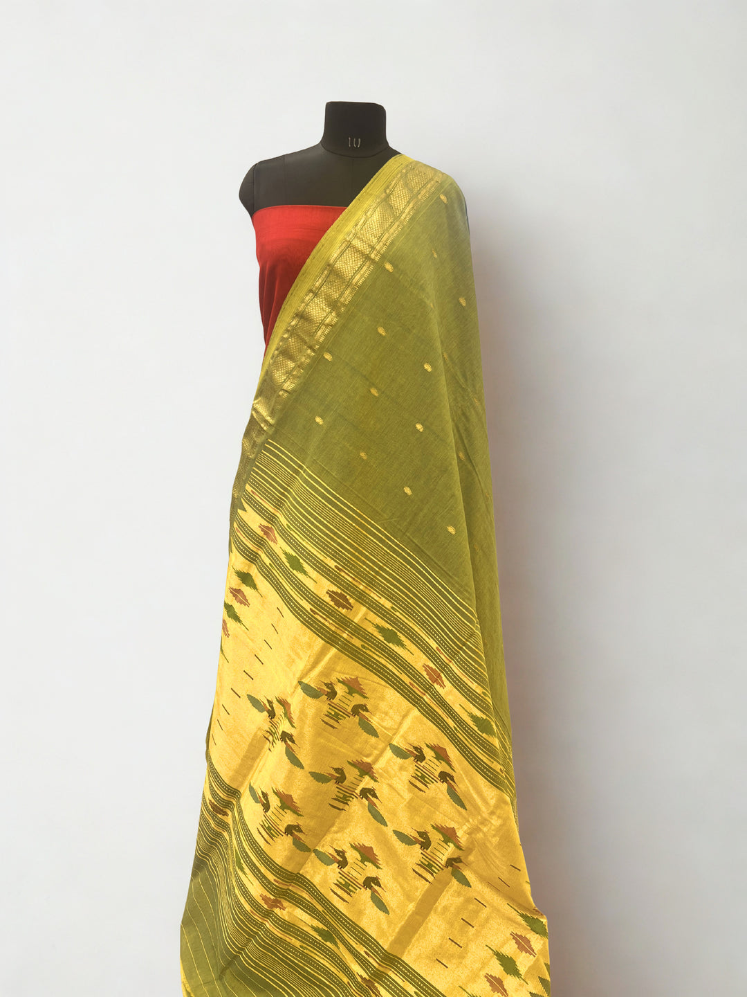 Muted olive green cotton paithani
