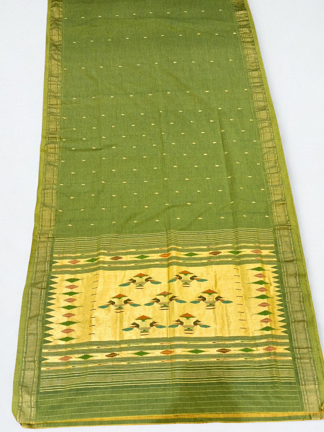 Muted olive green cotton paithani