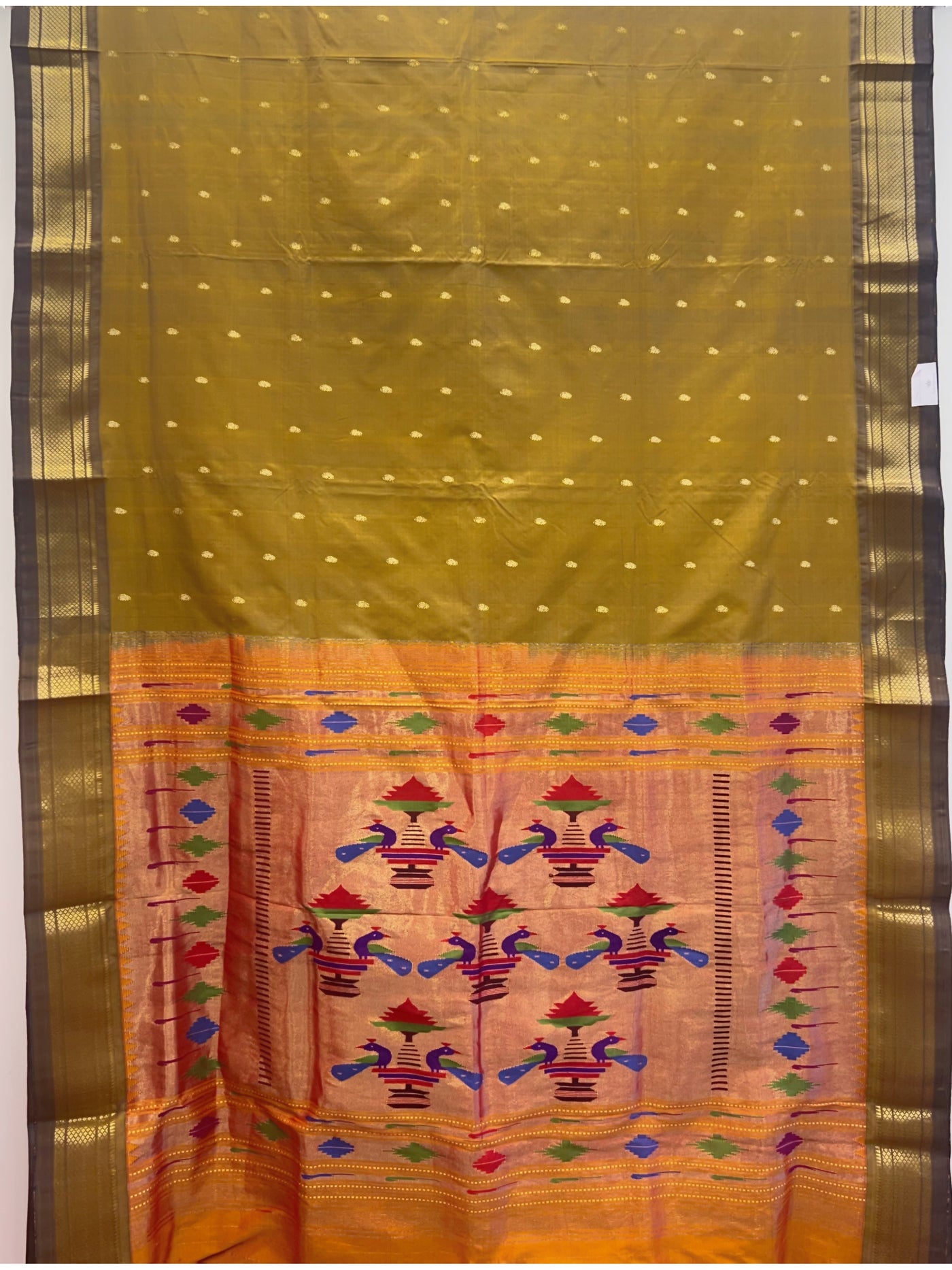 Moss green silk paithani saree