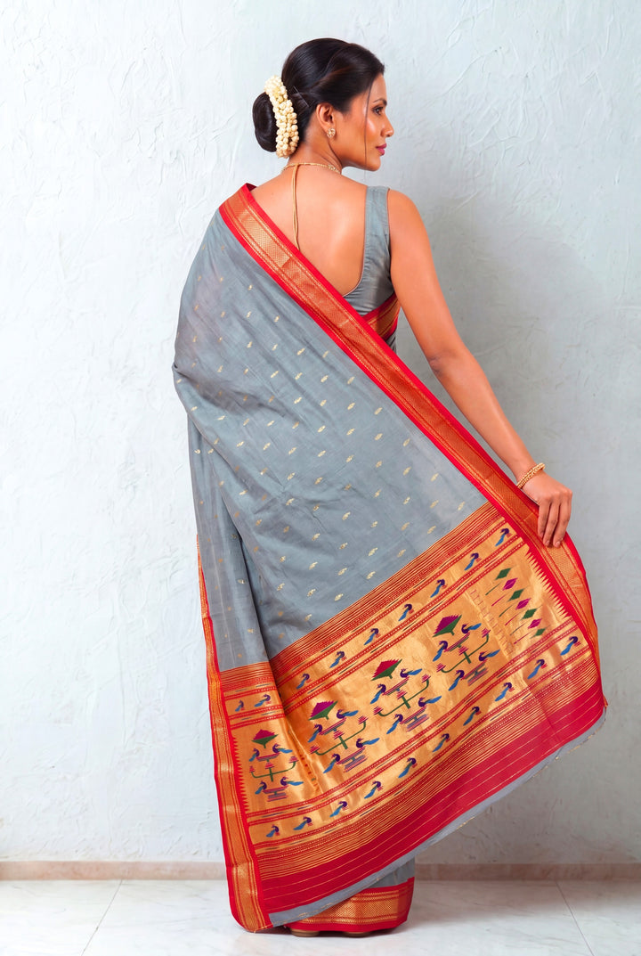 Grey Silk Paithani Saree