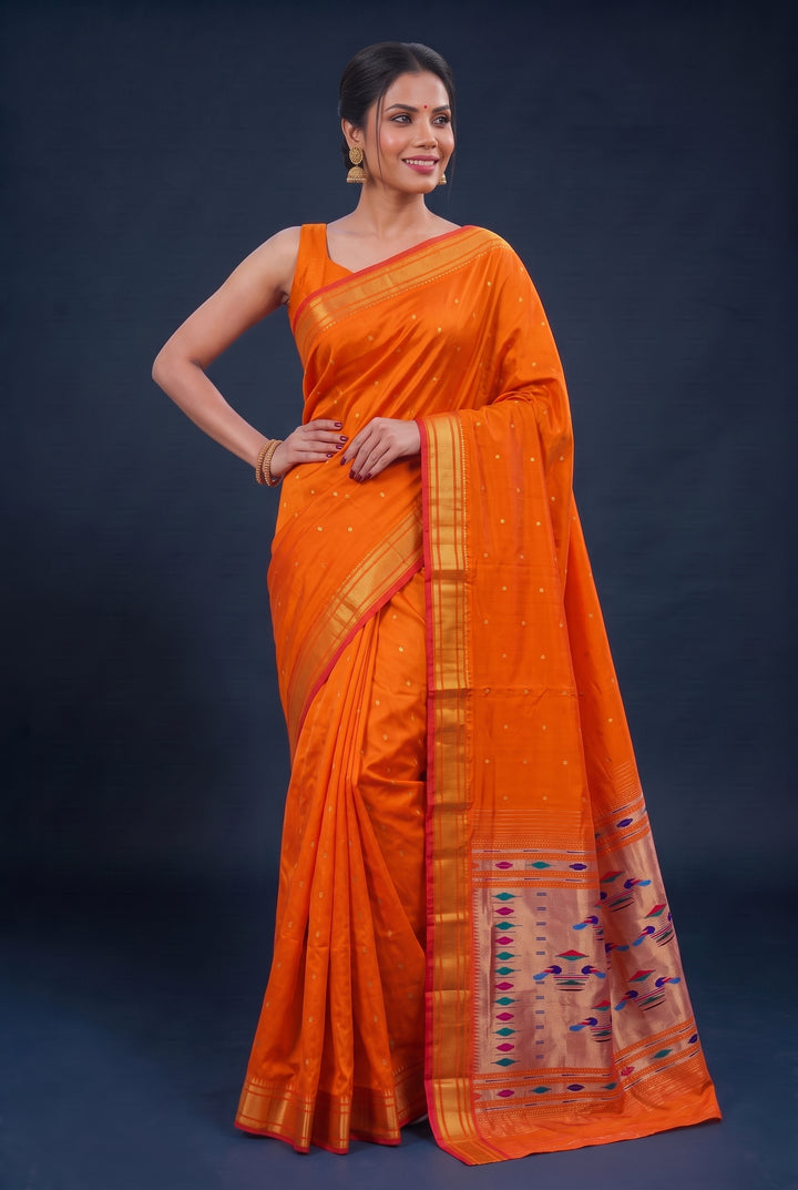 Orange Silk Paithani Saree